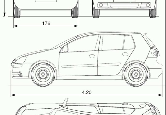Volkswagen Golf V (2004) (Фольцваген Гольф 5 (2004)) - чертежи (рисунки) автомобиля